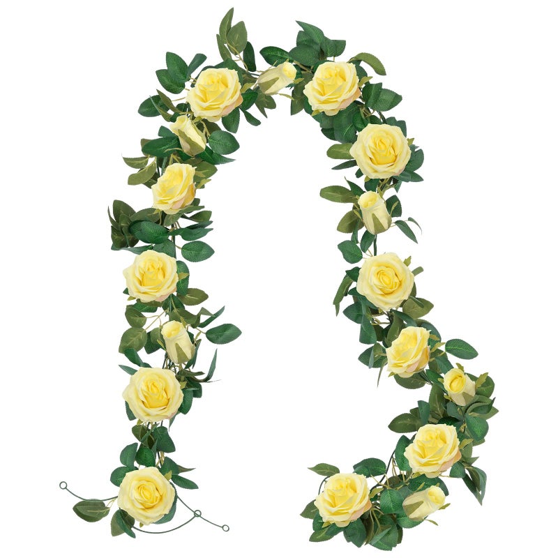 U'Artlines 3 Pack Artificial Yellow Rose Vines Floral Garlands Total 19.5 Ft Fake Vine Silk Flower Garland for Indoor Outdoor Home Wedding Arch Garden Wall Decoration - Image 1